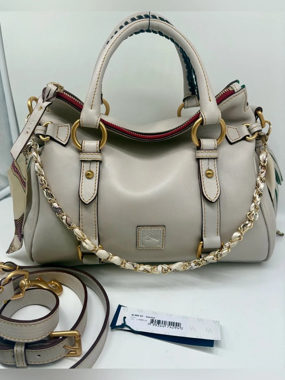 Dooney & Bourke Florentine Ecru Leather Satchel New